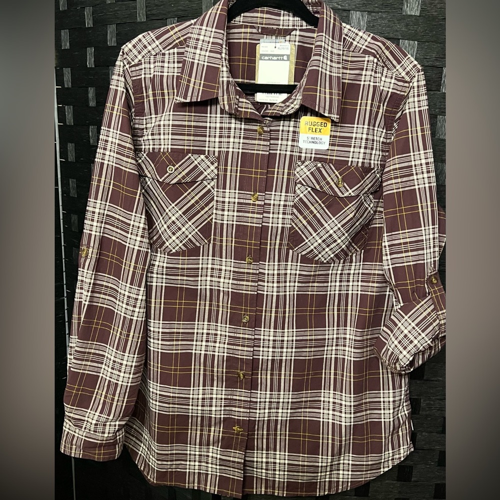NWT Carhartt Wowens Plaid Rugged Flex Button Down Shirt